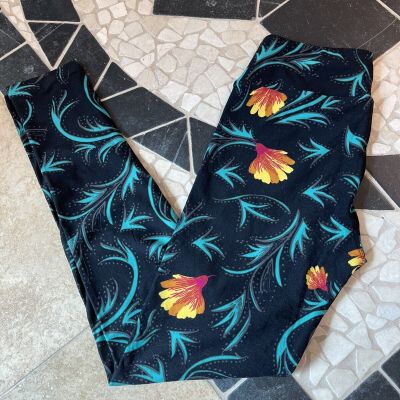 Lularoe OS Leggings Hawaiian Floral Print New One Size Bright Flower Mimosa Vine